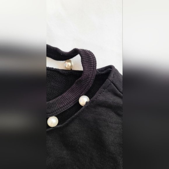 NWOT! Rebecca Minkoff Women's Black Faux Pearl Neckline Sweatshirt Size XS - Picture 3 of 6